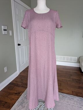 April Cornell Maxi Dress Mauve Floral Textured Size Short Sleeve Prairie Size S
